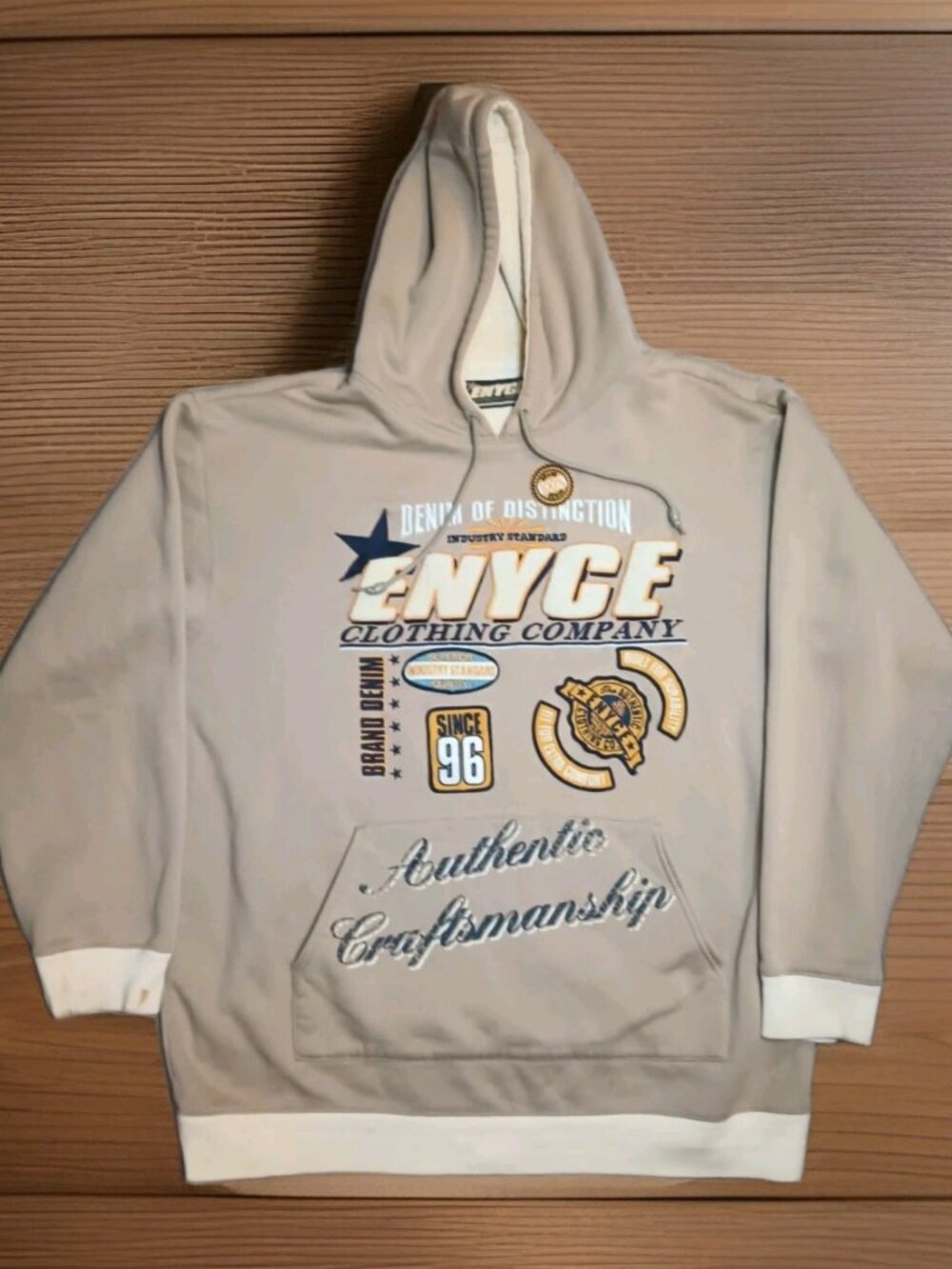 Vintage Enyce Clothing Co Men's XXL 2X Hoodie Embroidery Khaki Beige